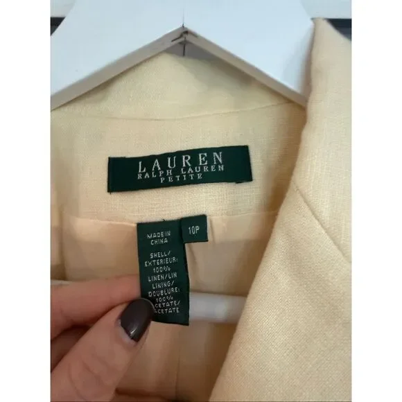 Lauren Ralph Lauren 100% linen butter yellow 3 button blazer 10 petite - Picture 3 of 6